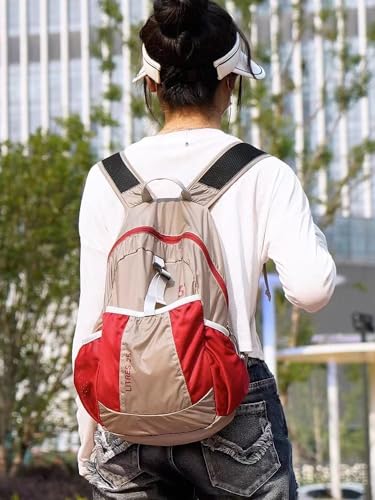 Travel lightweight foldable backpack hiking backpack splash proof compact travel backpack day pack (khaki&red) - color: Khaki&red