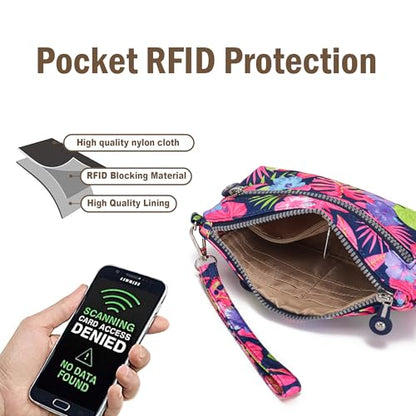 Small Wristlet Wallets for Women Nylon RFID Cross body bag - color: Leafy Purple