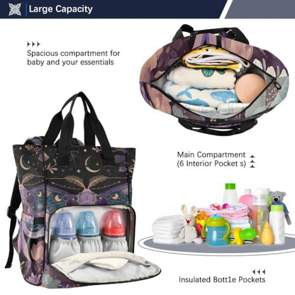 Mnsruu Diaper Bag Mauve Moths Large Changing Backpack Multifunction Travel Tote Mommy Bag Baby Diaper Backpack for Mom Dad - color: Moths I18597