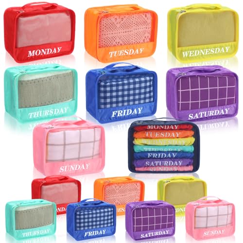 15 Pcs Day of Week Packing Cubes Travel Kids, 9x7x3inch, Rainbow - color: Rainbow, size: 9x7x3inch