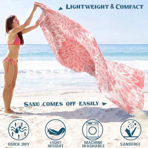 Beach Blanket Sandproof Waterproof Oversized 78"x81"/10'x9' Compact mat - color: Pink Flower, size: 78''×110''
