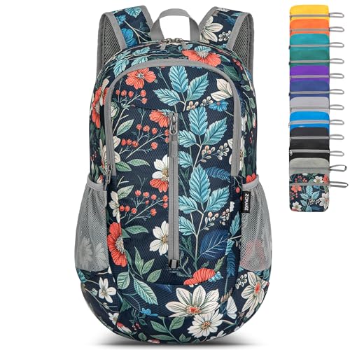 ZOMAKE Lightweight Packable Backpack 25L, Foldable Hiking Daypack - color: Royal Blue, Floral, size: 25L