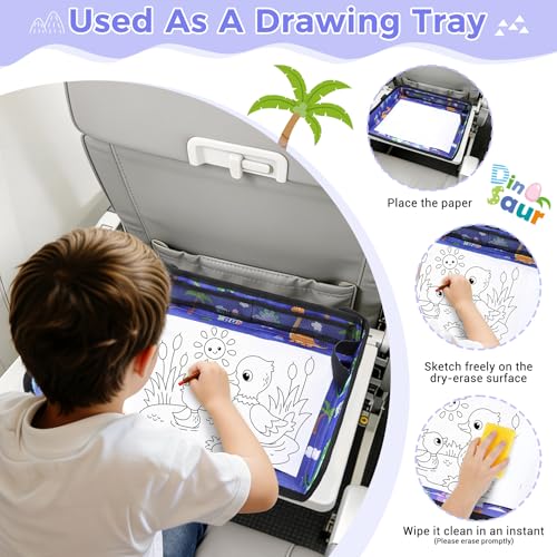 COOLBEBE Airplane Tray Table Cover, Foldable Travel Tray Cover - color: Blue Dinosaur
