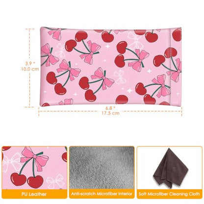 FINTIE Soft Eyeglasses Case with Cleaning Cloth, Squeeze Top Glasses Pouch - color: Cherry Bows