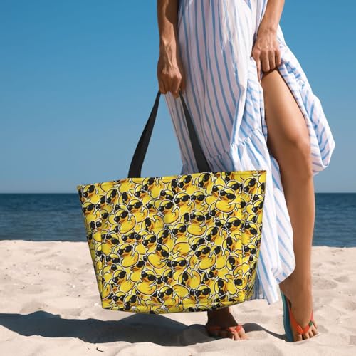 Beach Tote Bag for Women Foldable Waterproof and Sandproof Tote Bag with Zipper Print Beach Bag Large Travel Bag - color: Duck