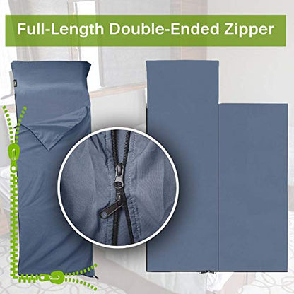 Frelaxy Sleeping Bag Liner, XL Travel Sheet for Camping, Hotels and Hostels - color: Navy - Full-Length Zipper