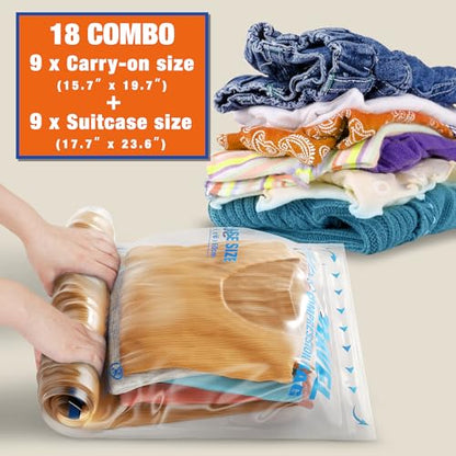 18 Compression Bags for Travel Essentials, Vacuum Packing Space Saver Bags for Cruise Accessories (18-Travel) - size: 18-Pack