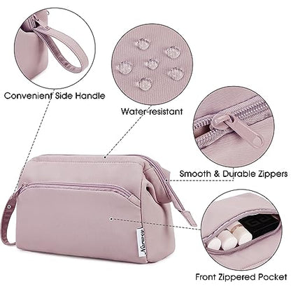 Narwey Travel Makeup Bag Toiletry Bag, Wide Open Cosmetic Bag for Women - color: A-Dusty Rose, size: Small