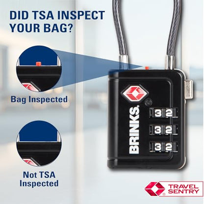 Brinks TSA Accepted Luggage Lock with 1.5" Long Cable Shackle, Black, 4Pack - color: Black, size: 1.5" Shackle