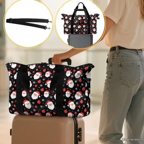 Musical Notes and Hearts Extra Large Duffle Bags Lightweight, Travel Duffle Bag Foldable for Men Women, Duffle Bag for Overnight Weekend Gym - color: Christmas Snowflake