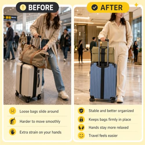 4PCS Luggage Straps For Suitcases,Adjustable Luggage Straps with Heavy-Duty Elastic Bands, Multi-Use Adjustable Luggage Connector Straps for Connecting Multiple Suitcases,Hands-Free Airport and Travel