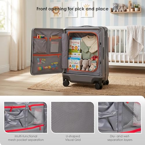 Apellia 20-Inch Carry-on Luggage with Foldable Seat Ride-on Suitcase for Kids 4-8 & Adults, TSA Lock, USB Charger Port, 360 Spinner Wheels, Cabin Approved Expandable Suitcase, Grey - color: Grey