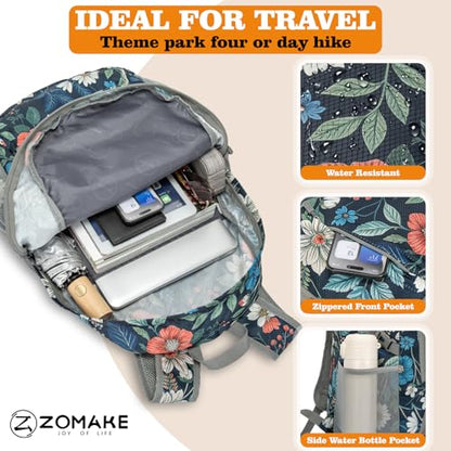 ZOMAKE Lightweight Packable Backpack 30L, Foldable Travel Hiking Daypack - color: D-navy Blue,floral Pattern