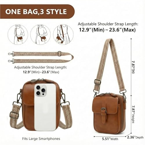 Small Crossbody Bags for Women, RFID Wallet Purse, Vegan Leather Mini Bag - color: Brown
