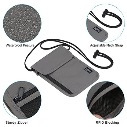 PATIKIL Neck Wallet, Passport Holder Neck Pouch RFID Blocking Waterproof Neck Travel Wallet for Women & Men, Gray - color: Gray