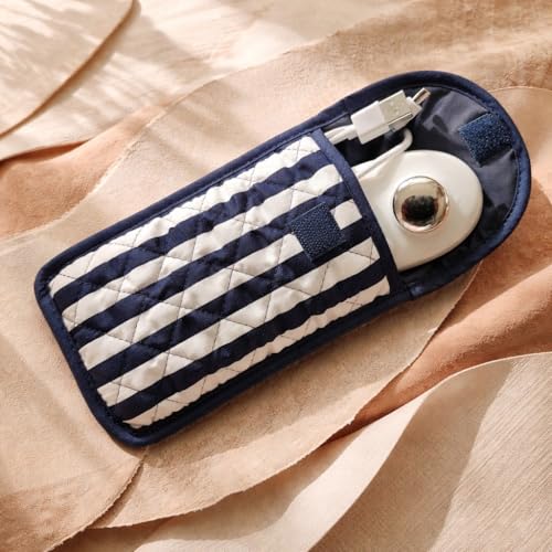 Soft Eyeglass Pouch – Quilted Glasses Case and Multi Functional Travel Organizer - color: Dark Blue + White Stripes - Cotton