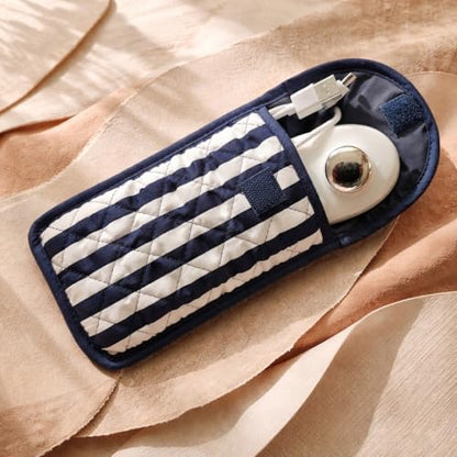 Soft Eyeglass Pouch – Quilted Glasses Case and Multi Functional Travel Organizer - color: Dark Blue + White Stripes - Cotton