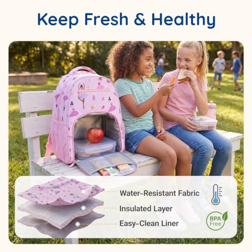 mommore 2-in-1 Kids Backpack for Boys Girls 4-8 with Insulated Lunch Pocket - color: Gradient Purple
