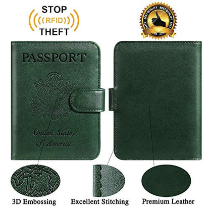 Passport Holder Cover Wallet RFID Blocking, Travel Essentials - color: Atrovirens