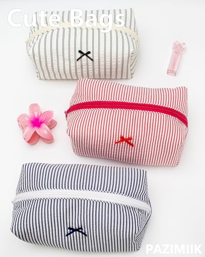 PAZIMIIK Cozy Makeup Bag for Women,Zipper Cosmetic Pouch,Stripe Navy Blue - color: Stripe Navy Blue