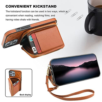 Bocasal Crossbody Wallet Case Card Holder for iPhone 14 Pro Max Brown - color: Brown