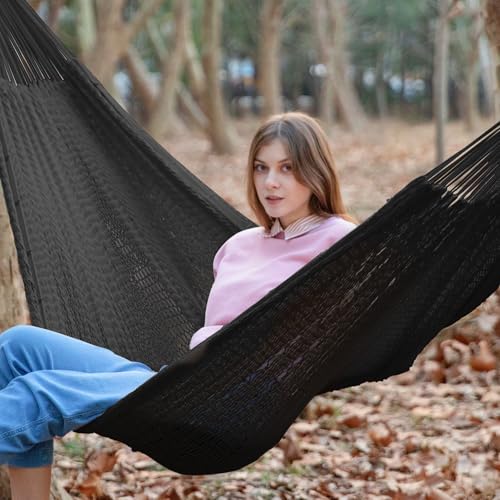 PNAEUT Handwoven Rope Mayan Hammock for Outside, 600 lbs Capacity - color: Sombra Negra, size: X-Large