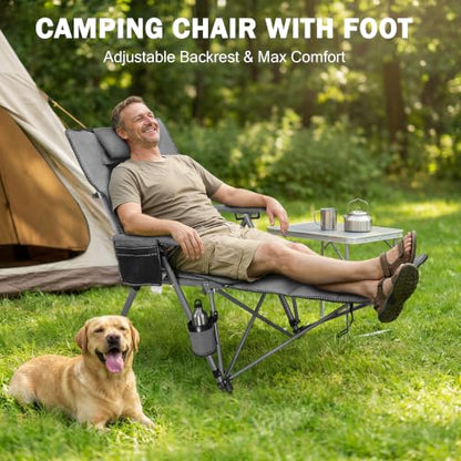 Folding Reclining Camp Chair with Footstool for Camp, Picnic, Lawn, Fishing - color: Grey
