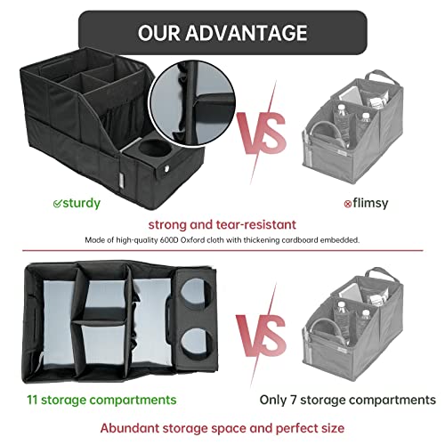 MULISOFT Car Backseat Organizer with 11 Compartments & 2 Cup Holders, Black - color: Black