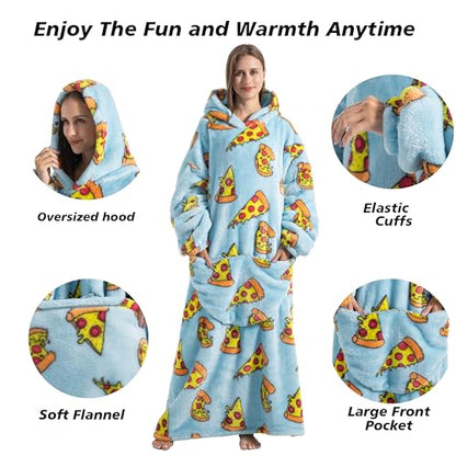 Capecage Long Wearable Blanket Hoodie with Big Pocket,Gift for Women or Men - color: Pizza