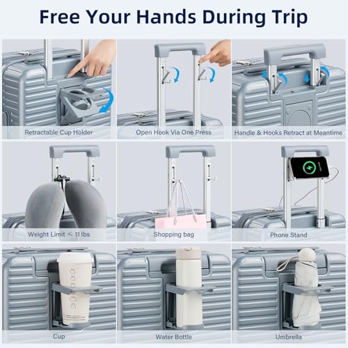 HanTrip 20"/24"/28" Expandable Hardshell Luggage Sets 3 Piece, Silver - color: Arctic Silver, size: Expandable 3-Piece Set(20/24/28)