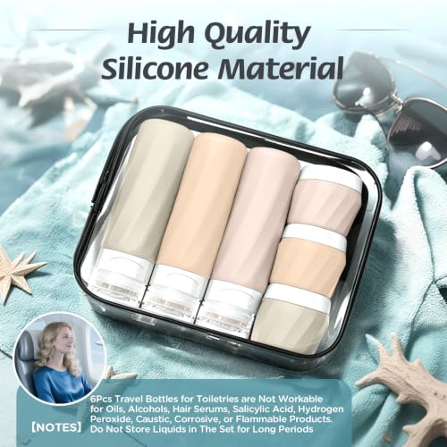 6Pcs Travel Bottles for Toiletries, Silicone Travel Size Containers Set - color: CREAM