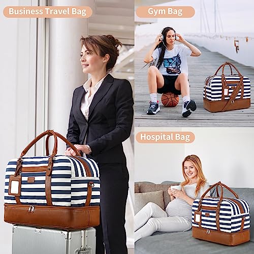 4PCS Weekender Bags for Women Large Overnight Weekend Travel Duffel Bags - color: Wide Blue White-CH