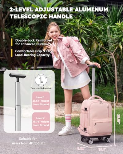 NEW TILAMI 19 Inch Rolling Backpack 4 Spinner Wheels for School, Pink - color: Pink