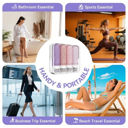 Silicone Travel Bottles for Toiletries, TSA Approved Leak-Proof Toiletry Containers for Airplane & Vacation - color: Purple