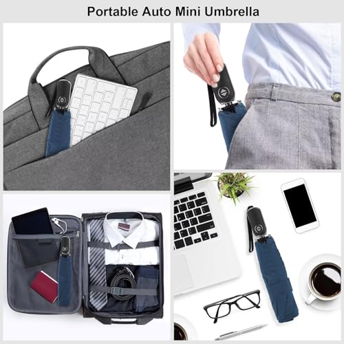 Automatic Lightweight Travel Flat Umbrella Compact Folding for Pocket - color: 04.Dark Blue