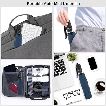 Automatic Lightweight Travel Flat Umbrella Compact Folding for Pocket - color: 04.Dark Blue