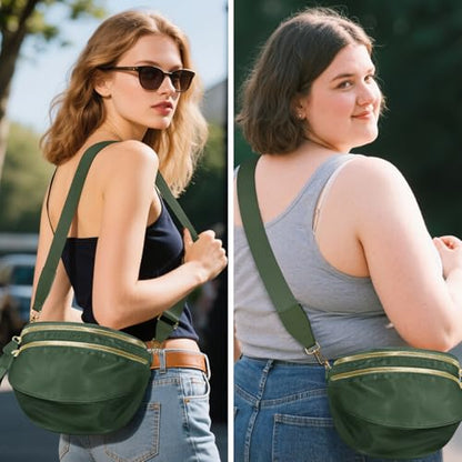 Checkered Crossbody Bags for Women, Large Nylon Bum Bags - color: Green