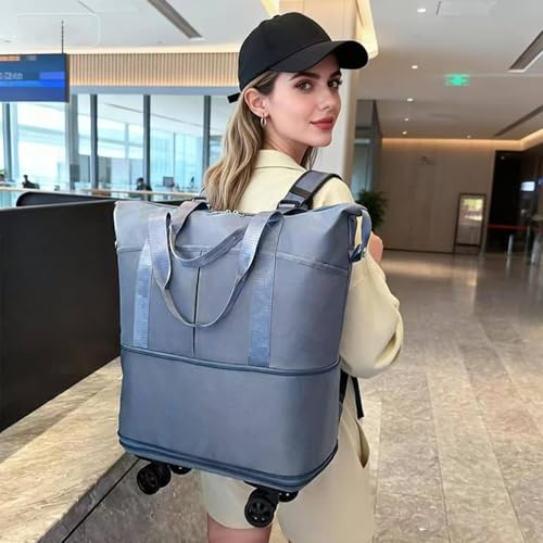Travel Rolling Duffel Bag with Removable Wheels,Expandable Foldable Carry-On Luggage for Trip or Hospitalization - color: Blue Backpack
