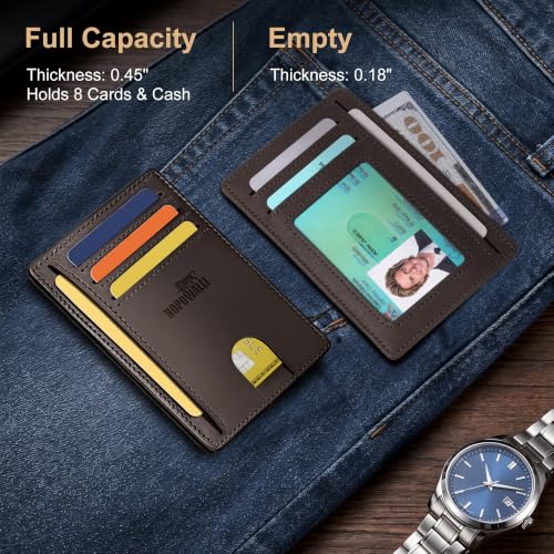 Genuine Leather Mens Wallet Slim RFID Blocking Credit Card Holder - color: CrazyHorse Brown