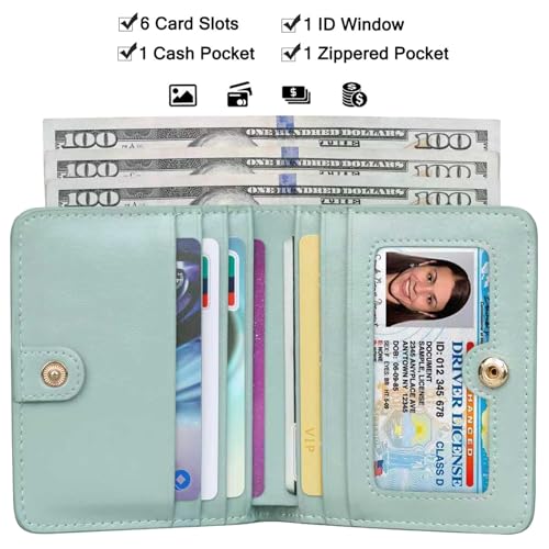 Itslife Women's Rfid Blocking Small Compact Bifold Leather Pocket Wallet Ladies Mini Purse with id Window (Waxed Light Green) - color: Turquoise