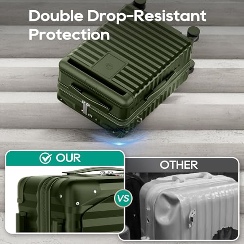 Joyway Expandable 20 Inch Carry on Luggage with Front Pocket, Green - color: Green, size: Carry On 20Inch-EXT