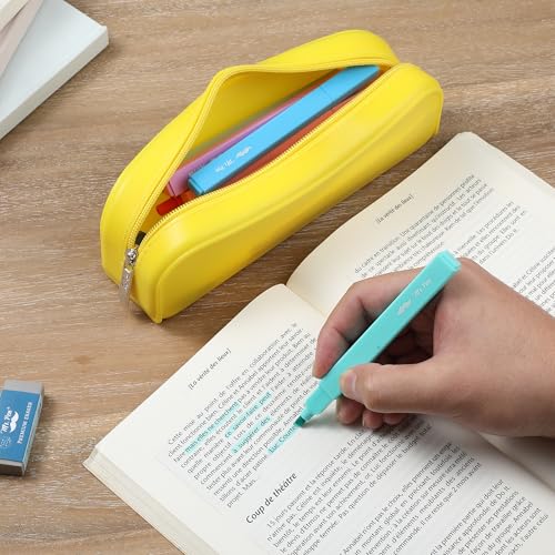 Mr. Pen- Silicone Pencil Case, Aesthetic Pencil Bag for Women, Makeup Pouch - color: Yellow