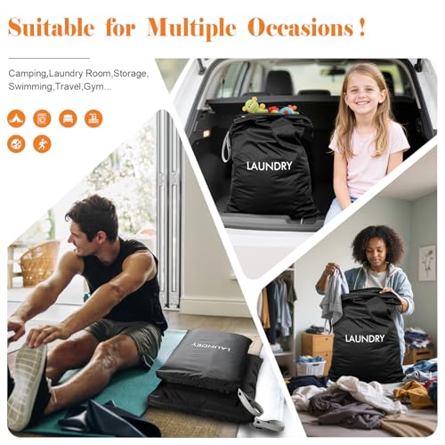 WiseBoy 2-Pack Travel Laundry Bags, Washable Wet Dry Bags for Gym, Black - color: Black