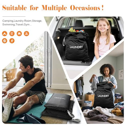 WiseBoy 2-Pack Travel Laundry Bags, Washable Wet Dry Bags for Gym, Black - color: Black