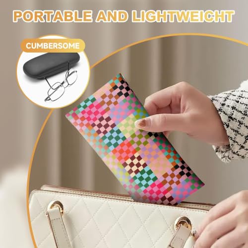 Soft Sunglasses Case for Women, PU Leather Squeeze Top Glasses Case - color: 8-colorful Checkered(2pcs)