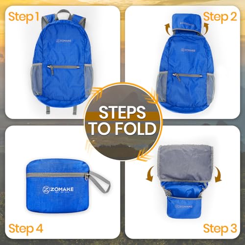 ZOMAKE Lightweight Packable Backpack, Foldable Small Travel Day Pack - color: B-dark Blue 1