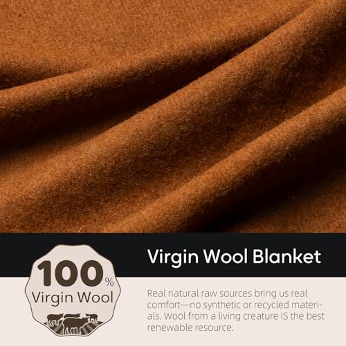 Molithe 100% Wool Blanket, 48" x 62", Warm, Thick, Washable, Military - color: Dark Camel, size: Medium