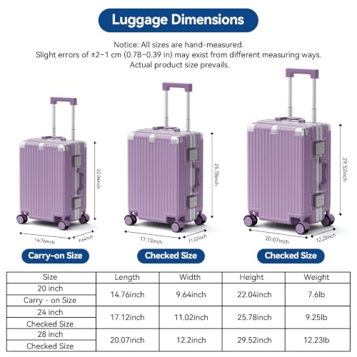 Carry On Luggage, Zipperless Aluminum Frame Suitcase, Purple, 20 in - color: Purple, size: 20in