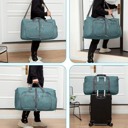Vomgomfom 65L/85L/115L Foldable Travel Duffle Bag with Shoe Compartment - color: F Green, size: 65L