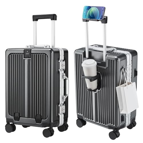 Aluminum Frame Carry On Luggage with Front Pocket, Graphite - color: Graphite, size: 20 Inch